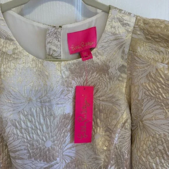 Lilly Pulitzer Ailani Dress Gold Metallic Shift - Size 12 - NWT - MSP $278 - Picture 5 of 14